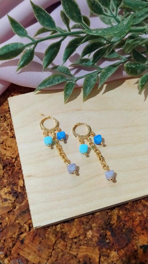 Brinco argola cristais de murano azul banhado em Ouro 18k Majuh Semijoias Handmade