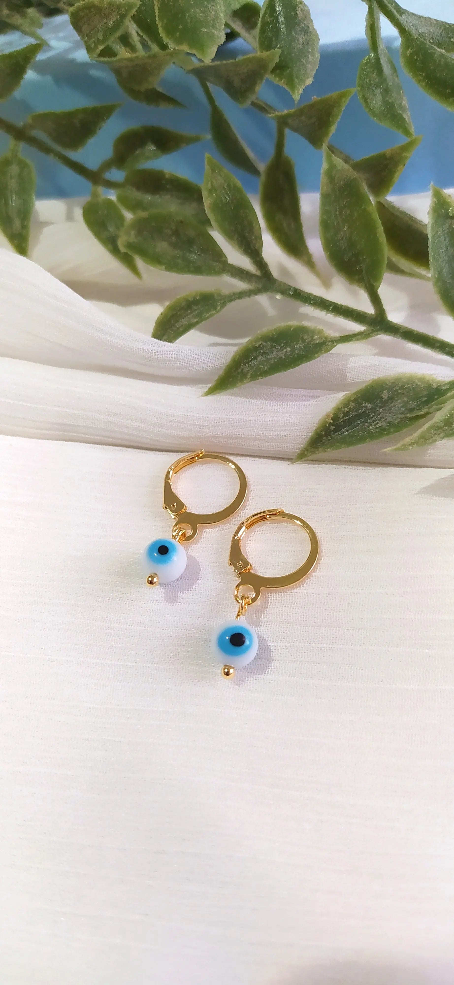 Brinco argola proteção olho grego olho turco em cristal de murano banhado em Ouro 18k Majuh Semijoias Handmade