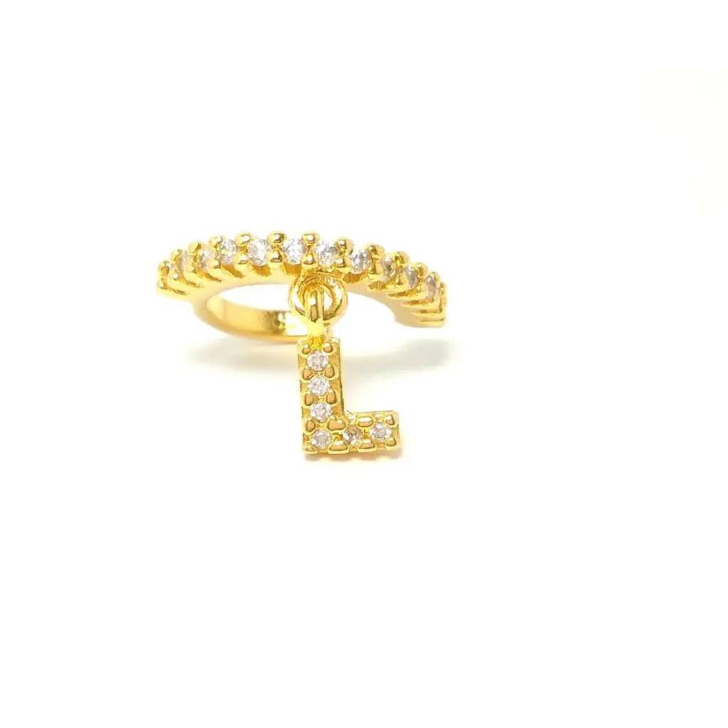 Brinco piercing fake Ear cuff letra L zircônica cristal banhado em ouro 18k Majuh Semijoias Handmade