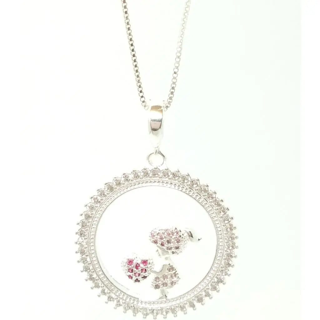 Colar Medalha Mãe e Filha - Menina zircônia rosa cristal banhado em Prata 925 Majuh Semijoias Handmade