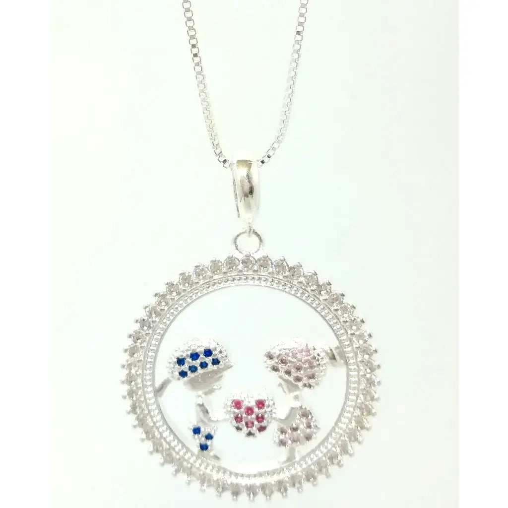 Colar Medalha Mãe e Filhos - Menina e Menino zircônias rosa azul cristal banhado em Prata 925 Majuh Semijoias Handmade
