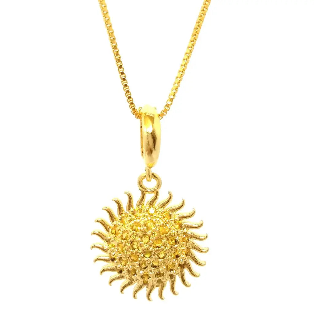 Colar pingente astros Sol zircônia cristal em banho Ouro 18k Majuh Semijoias Handmade