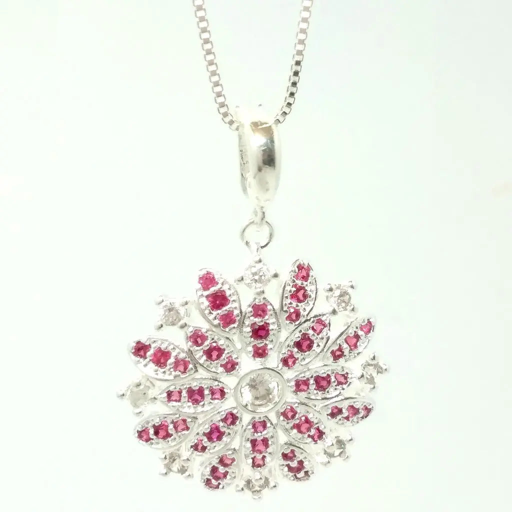 Colar geométrico floral zircônias pink cristal banhado em Prata 925 Majuh Semijoias Handmade