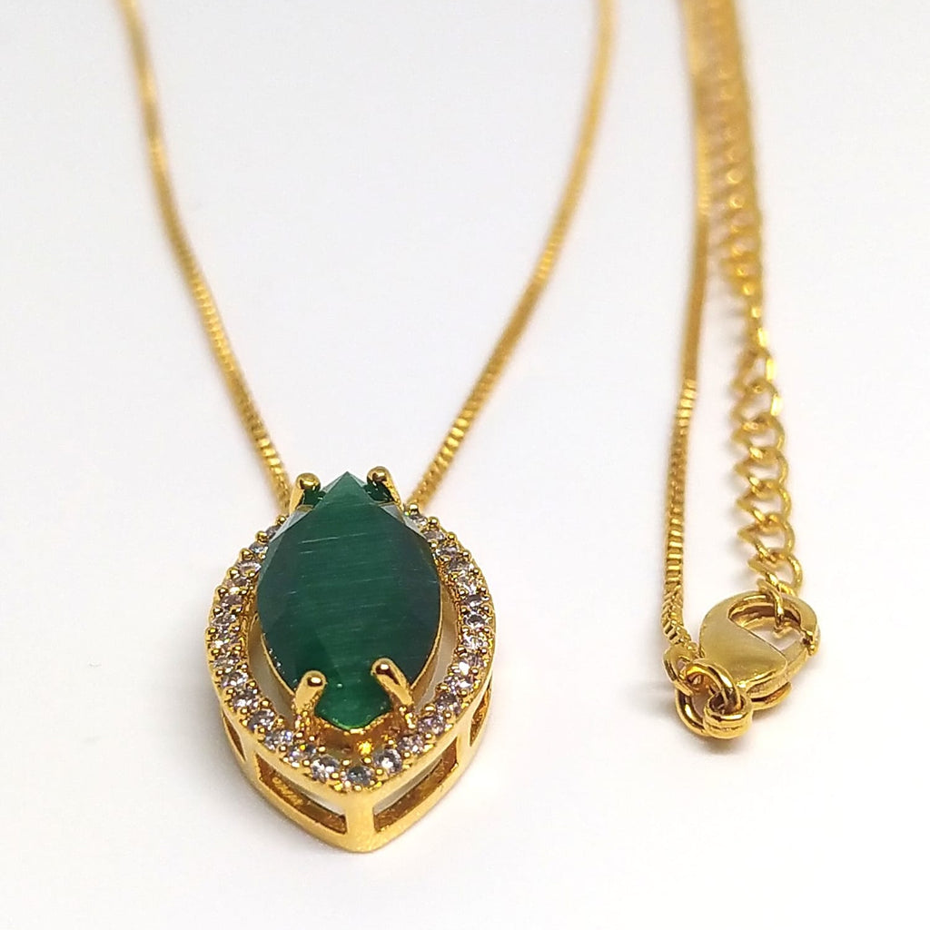 Conjunto colar e brinco zircônia verde esmeralda banhado em ouro 18k