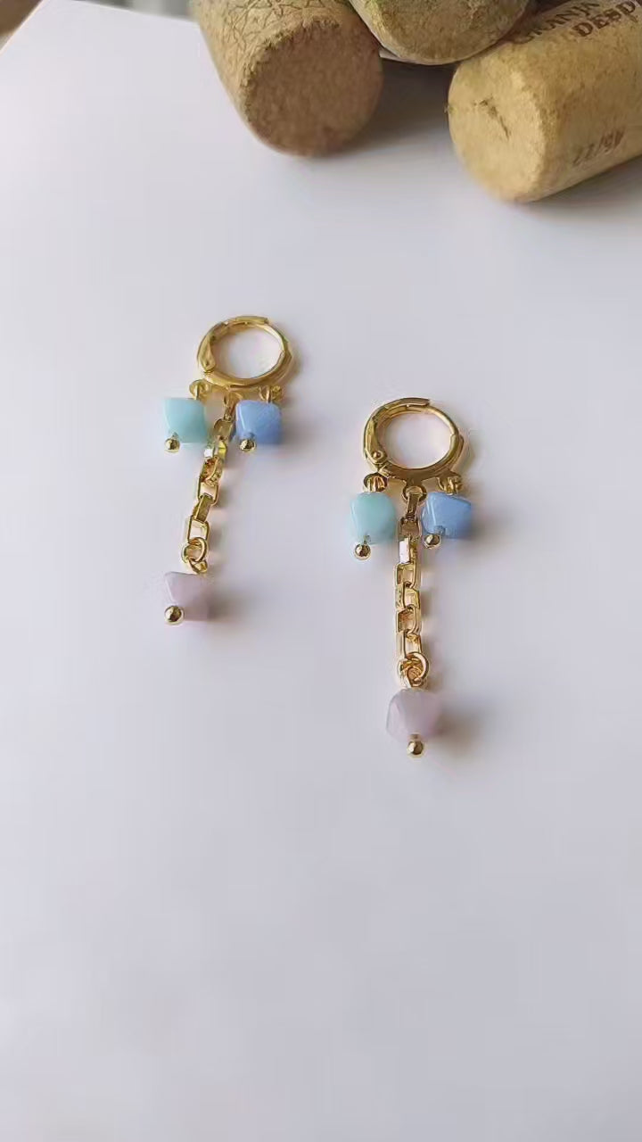 Brinco argola cristais de murano azul banhado em Ouro 18k